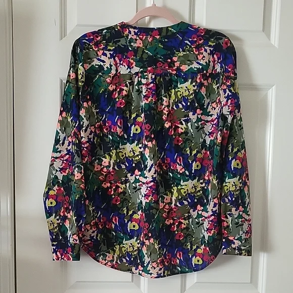 J.Crew Floral Abstract Print Tunic Blouse Green & Blue Long Sleeve Women Size S - Picture 3 of 7